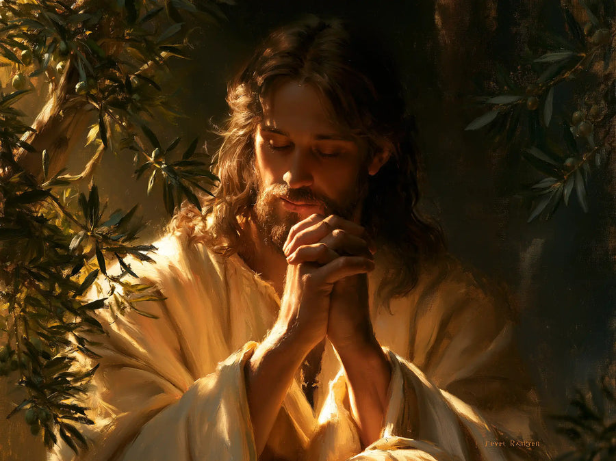 Jesus in Gethsemane — Hands Bathed in Amber