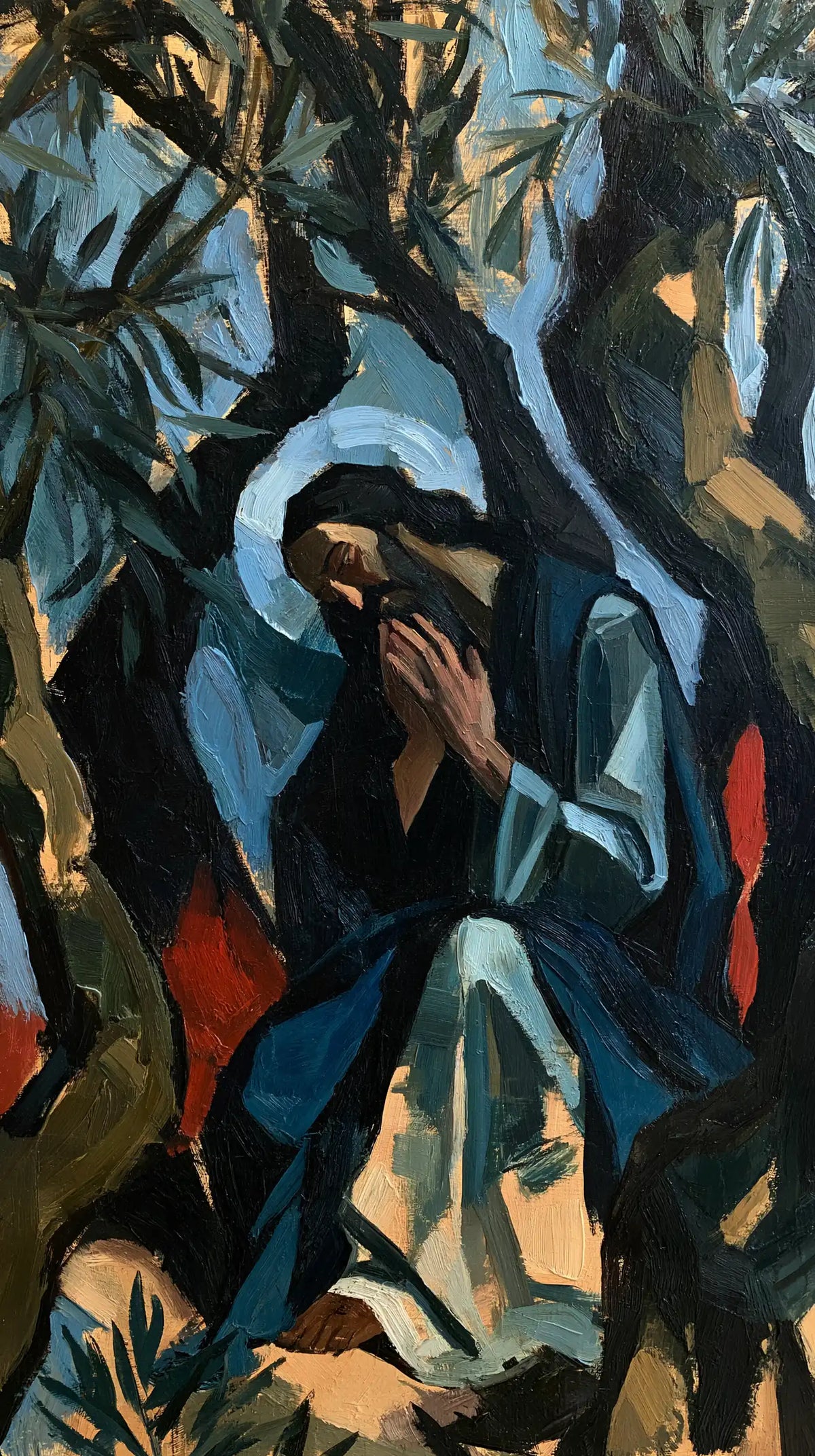 Jesus in Gethsemane — Prayer in a Halo of Blue Mist