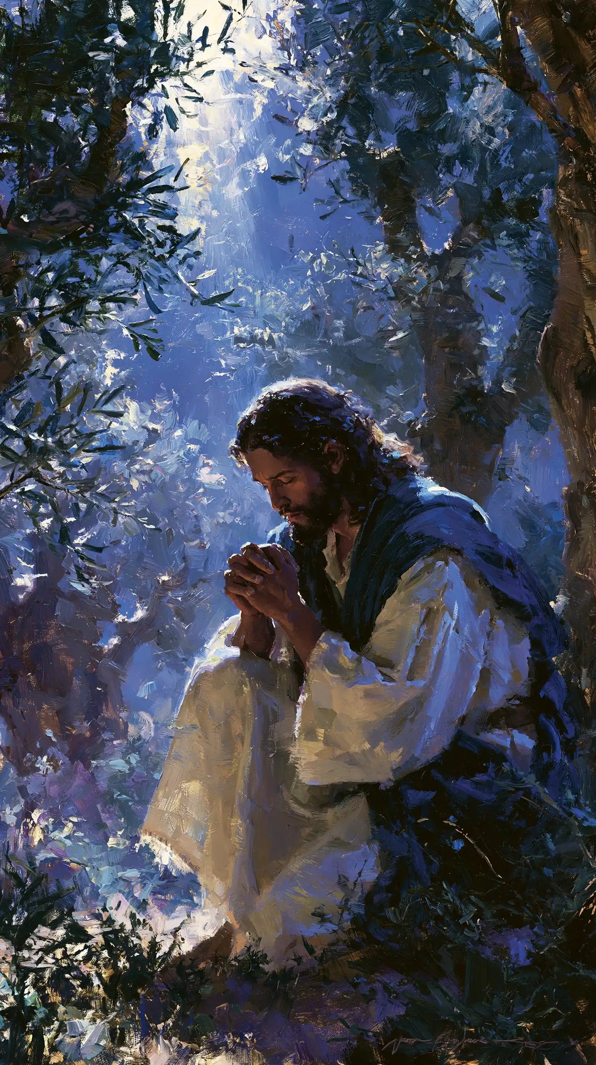 Jesus in Gethsemane — Prayer beneath a Lilac Veil