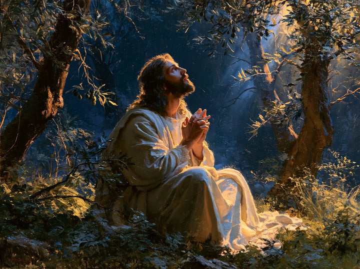 Jesus in Gethsemane - Gethsemane in Midnight Blue, Olive and Gold · Landscape n° 5
