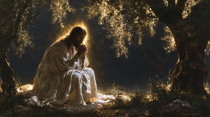 Jesus in Gethsemane - Gethsemane in Midnight Blue, Olive and Gold · Landscape n° 13