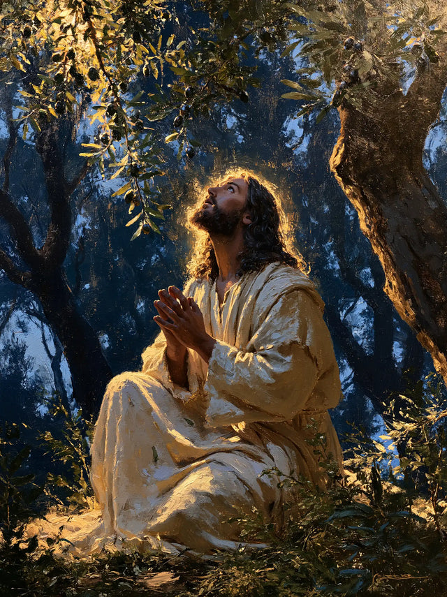 Jesus in Gethsemane — The Gaze beneath Golden Cascades