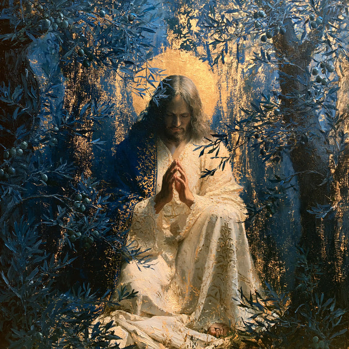 Jesus in Gethsemane - Gethsemane in Midnight Blue, Olive and Gold · Square n° 8