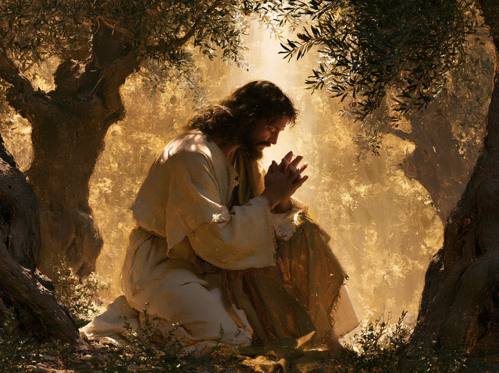 Jesus in Gethsemane — Humility beneath Golden Treetops