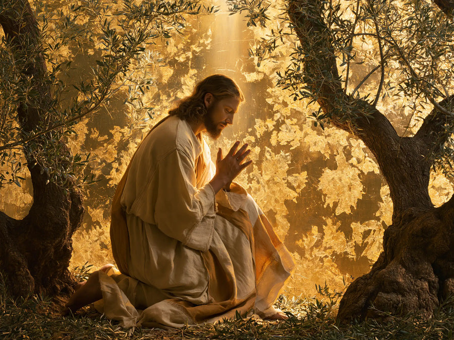 Jesus in Gethsemane — Prayer with Luminous Palms
