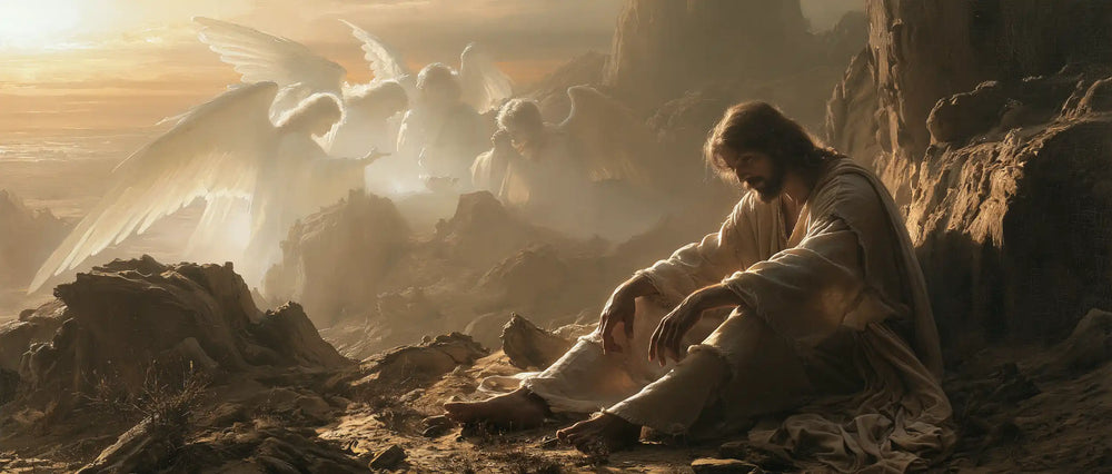 angels ministering to Jesus after the temptation in Angels After the Temptation style, landscape Christian artwork no. 2