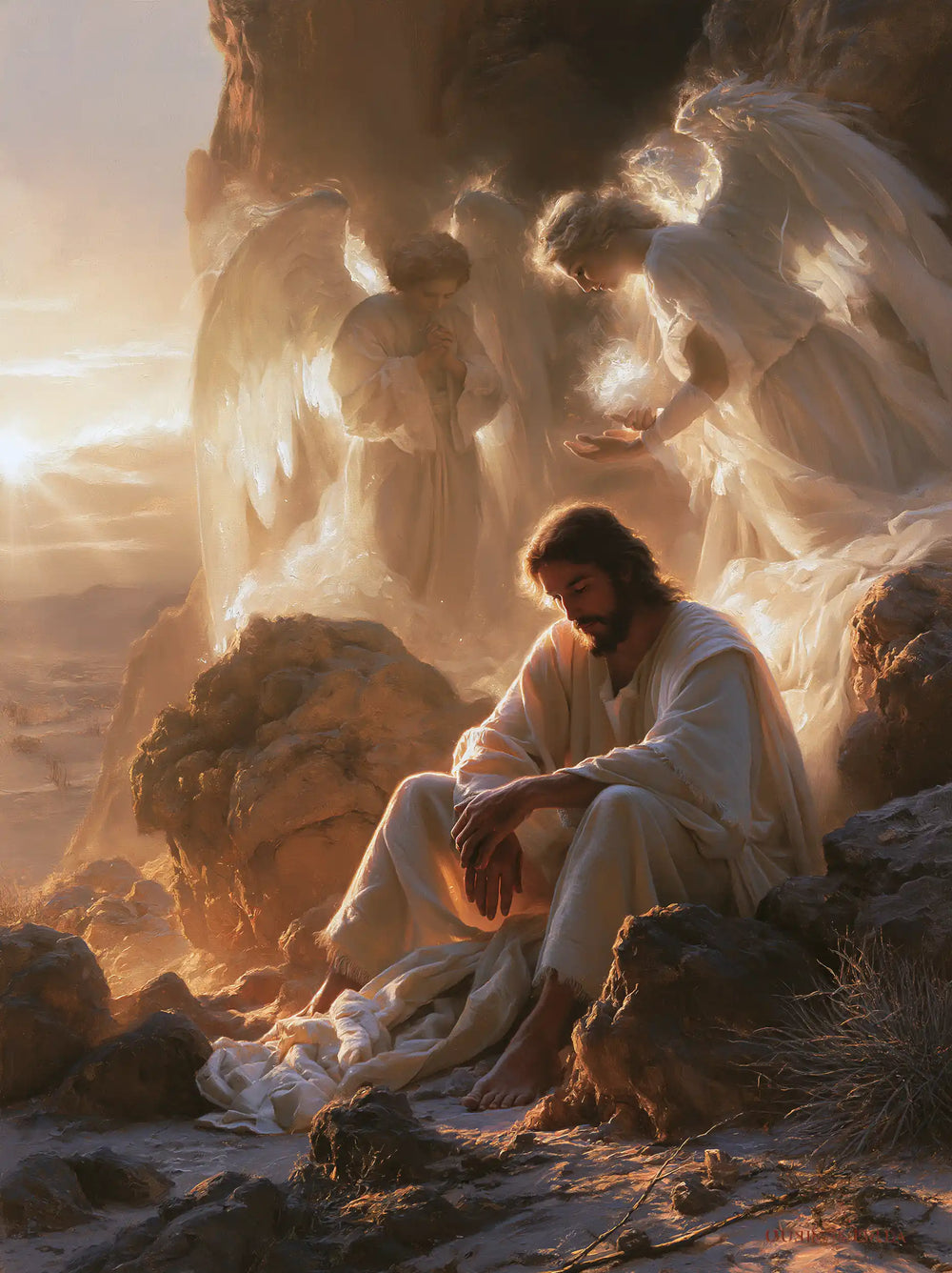 angels ministering to Jesus after the temptation in Angels After the Temptation style, portrait Christian artwork no. 33