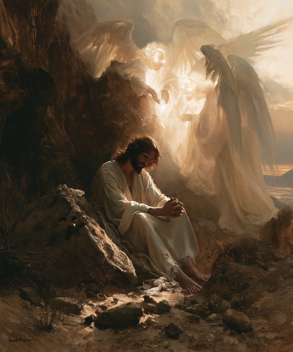 angels ministering to Jesus after the temptation in Angels After the Temptation style, portrait Christian artwork no. 38