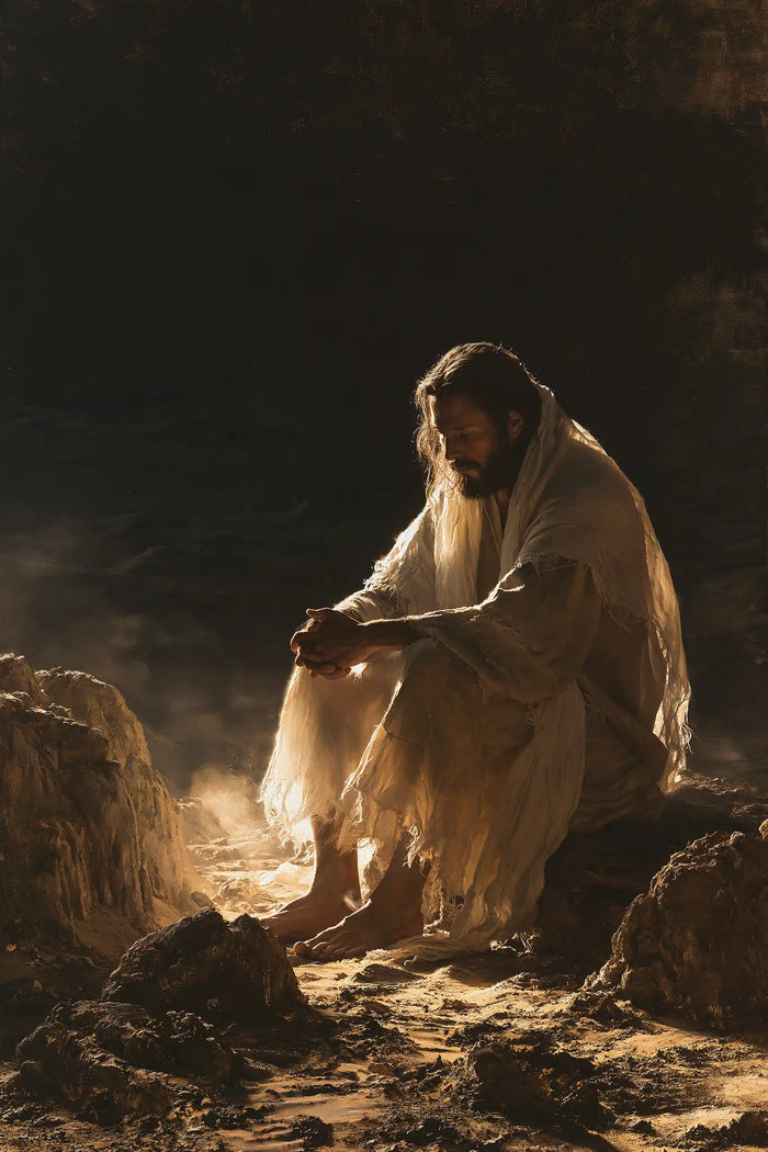 Jesus in the Desert — Rest at the Edge of Luminous Sand