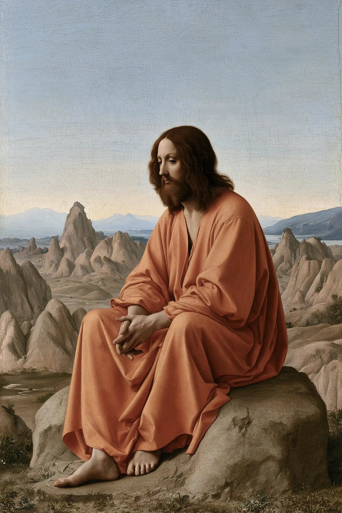 Jesus in the desert during the temptation in Florentine Renaissance style, portrait Christian artwork no. 29