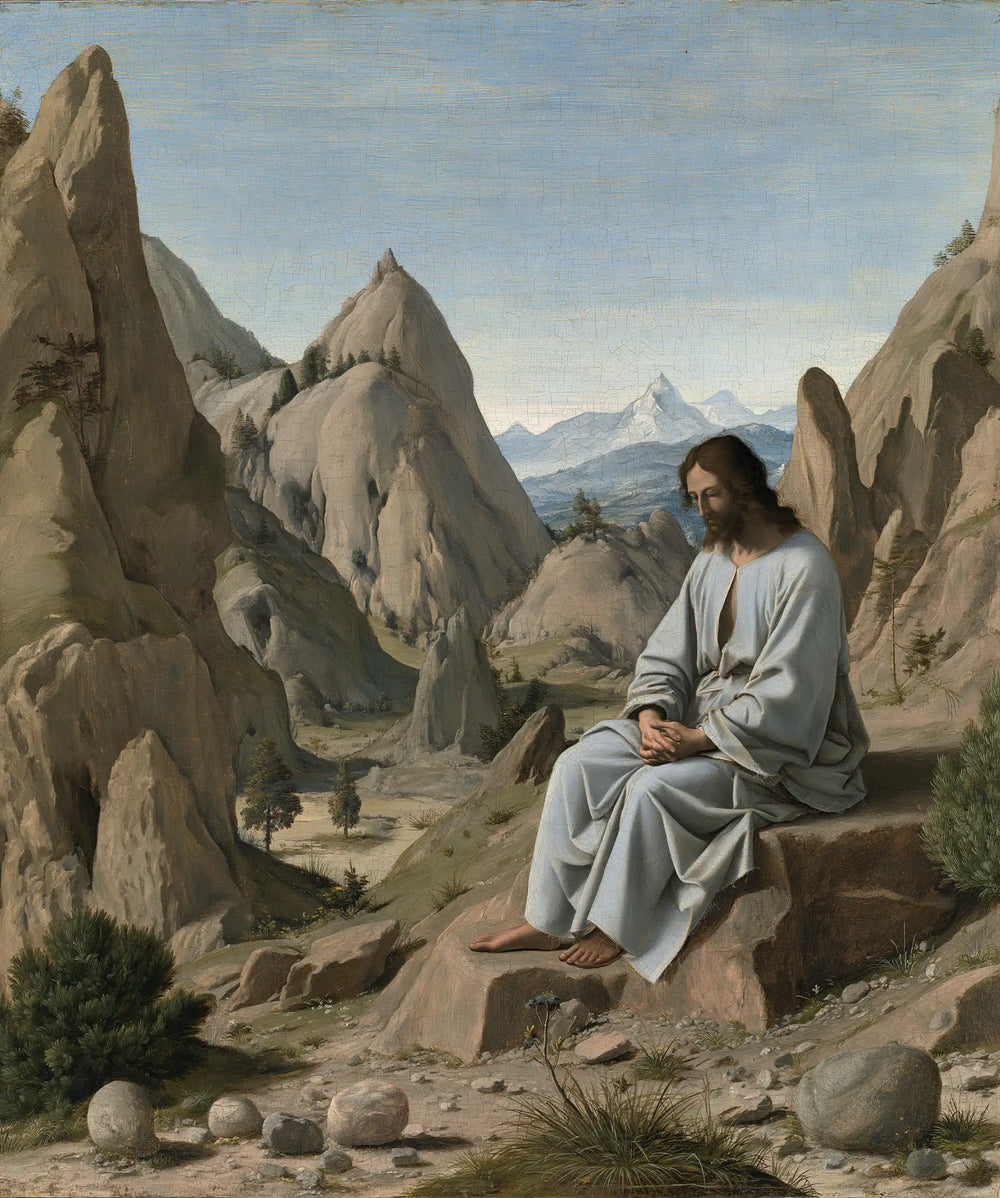 Jesus in the desert during the temptation in Florentine Renaissance style, portrait Christian artwork no. 41