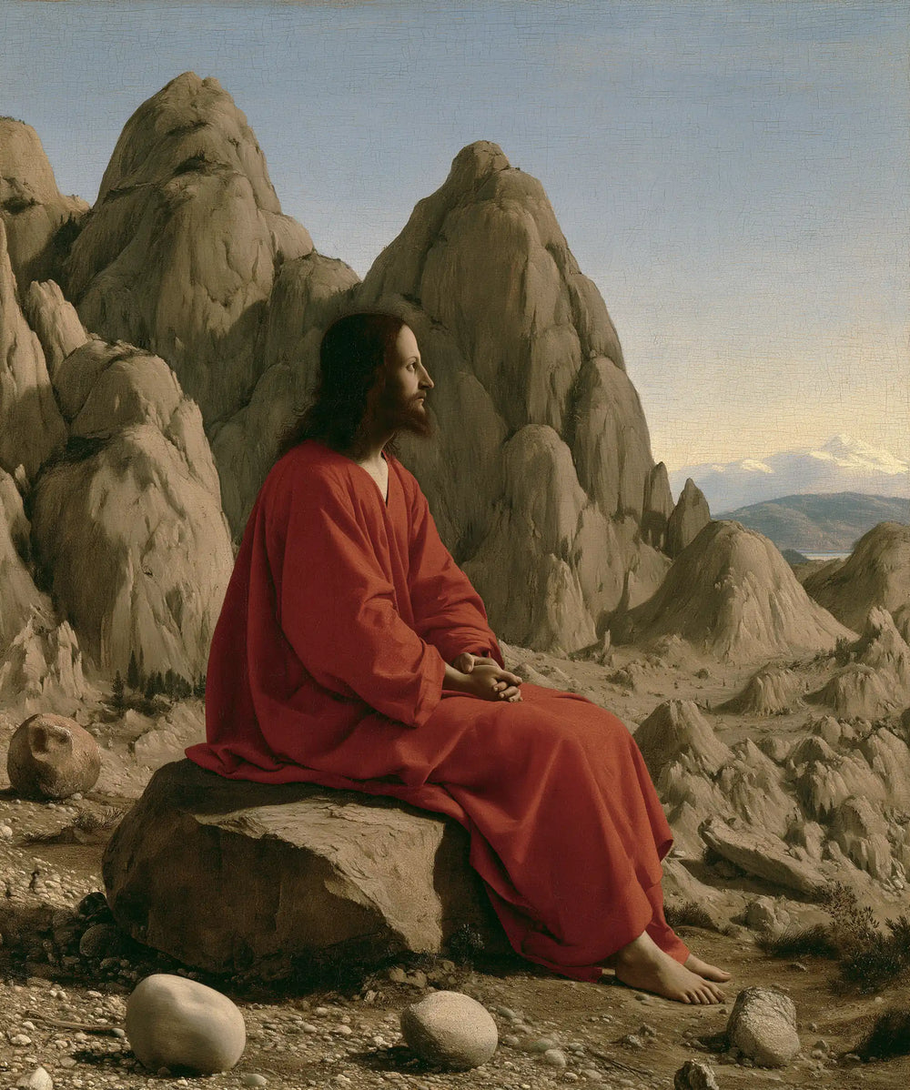 Jesus in the desert during the temptation in Florentine Renaissance style, portrait Christian artwork no. 44