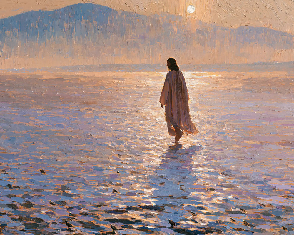 Jesus in the desert during the temptation in Impressionist style, landscape Christian artwork no. 6