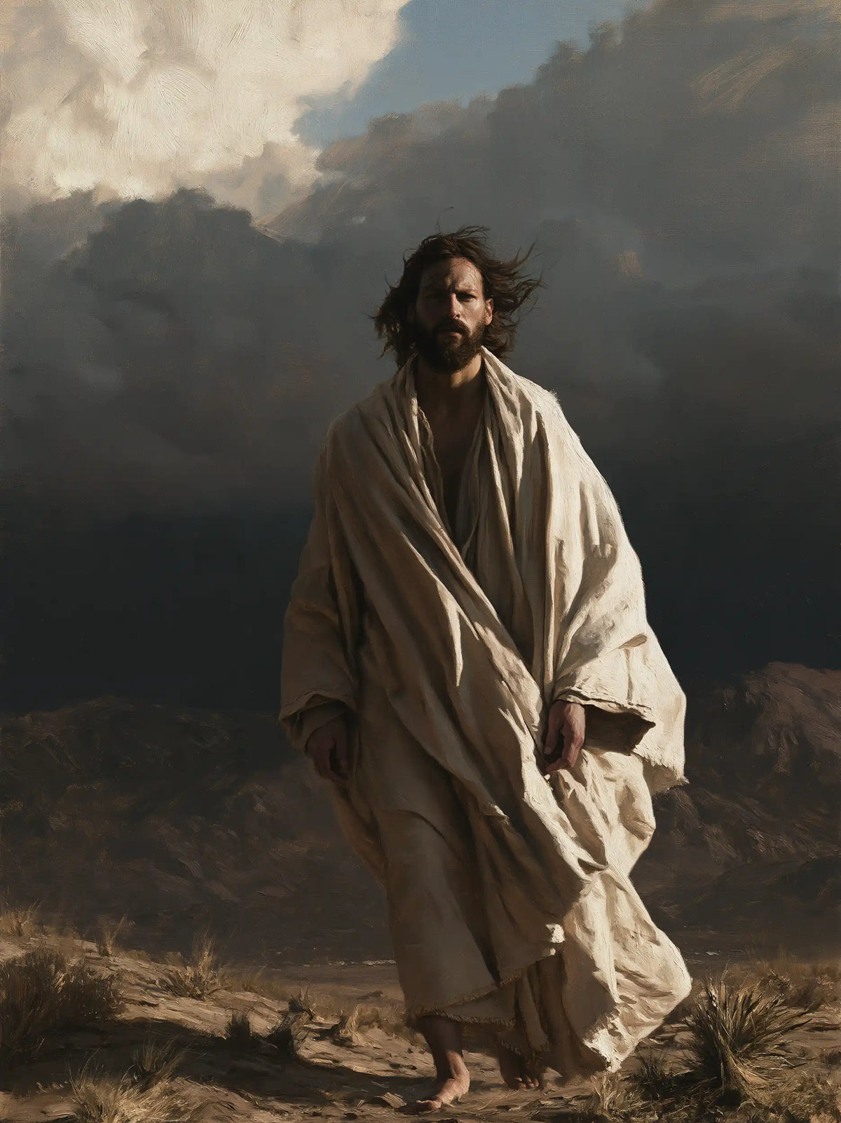 Jesus in the Desert — A Presence beneath the Darkened Sky