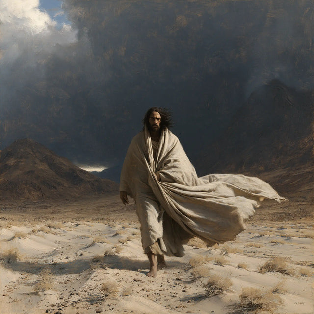 Jesus in the Desert — Linen Carried by the Desert