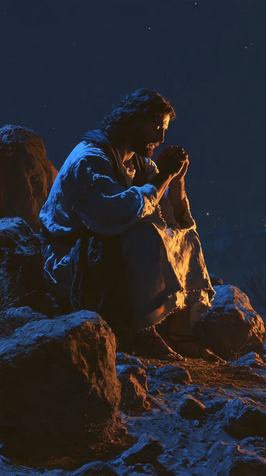 Jesus in the Desert - Midnight Blue Chiaroscuro · Portrait n° 14