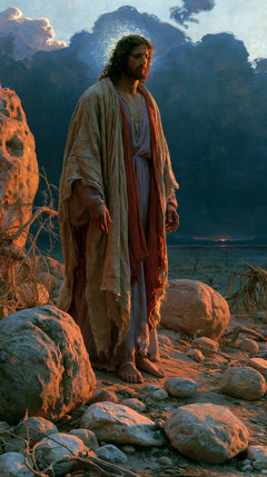 Jesus in the Desert — Copper Reflections upon Grey Linen
