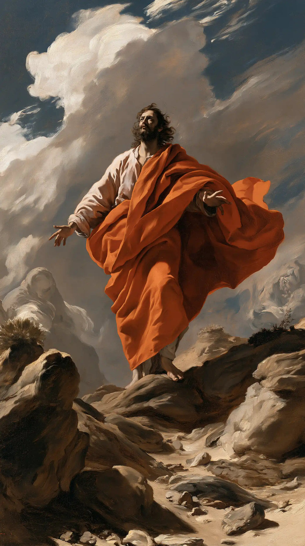 Jesus in the desert during the temptation in Theatrical Baroque style, portrait Christian artwork no. 8