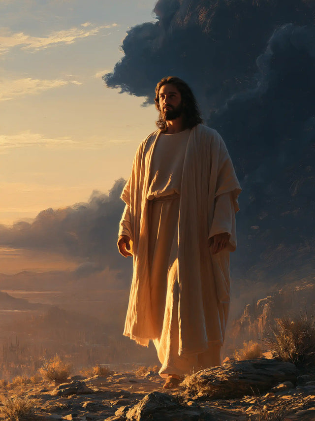 Jesus in the Desert — The Pale Robe at the Threshold of the Amber Sky