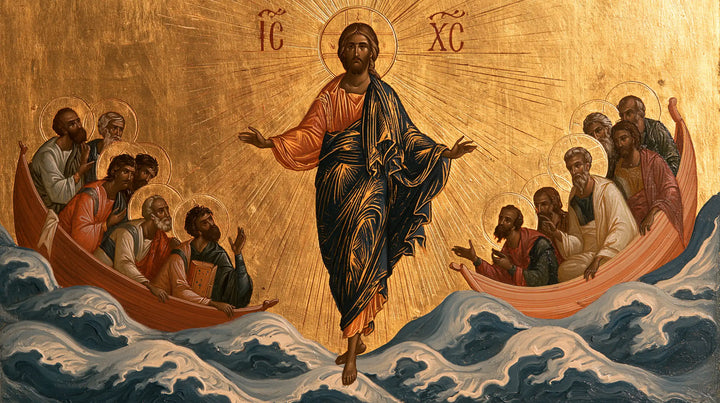 Jesus Walking on Water — The Calm Gesture between Two Wooden Arches