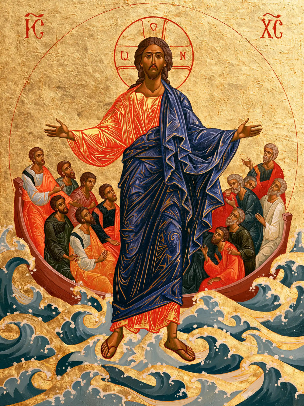 Jesus walking on water in Contemporary Byzantine style, portrait Christian artwork no. 26