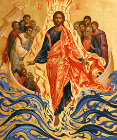 Jesus Walking on Water — The Flame of Drapery upon Blue Arabesques