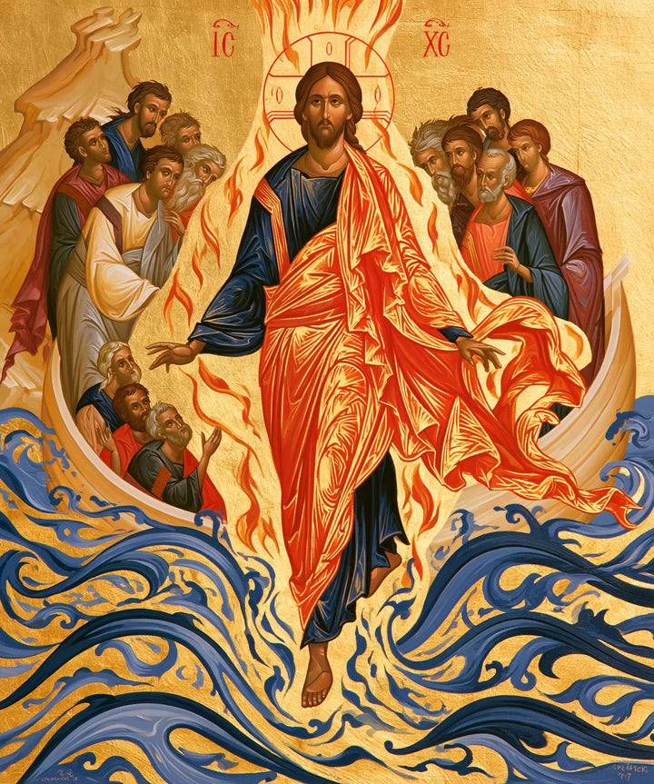 Jesus Walking on Water — The Flame of Drapery upon Blue Arabesques