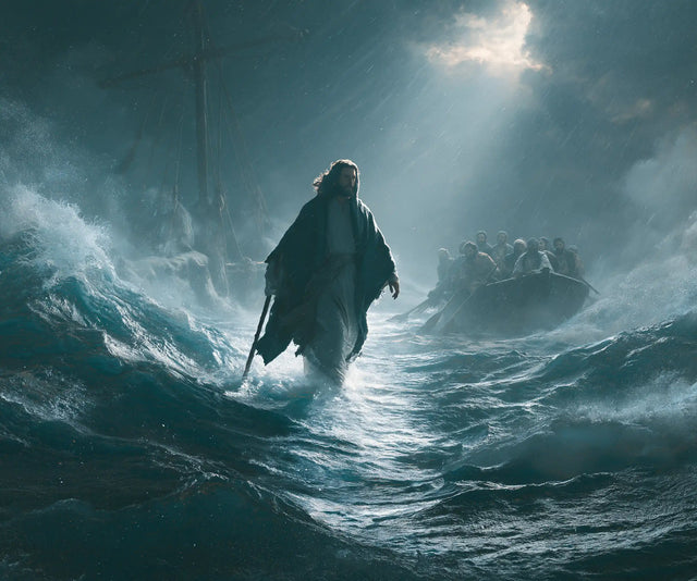 Jesus Walking on Water — The Silver Path through Cold Blue