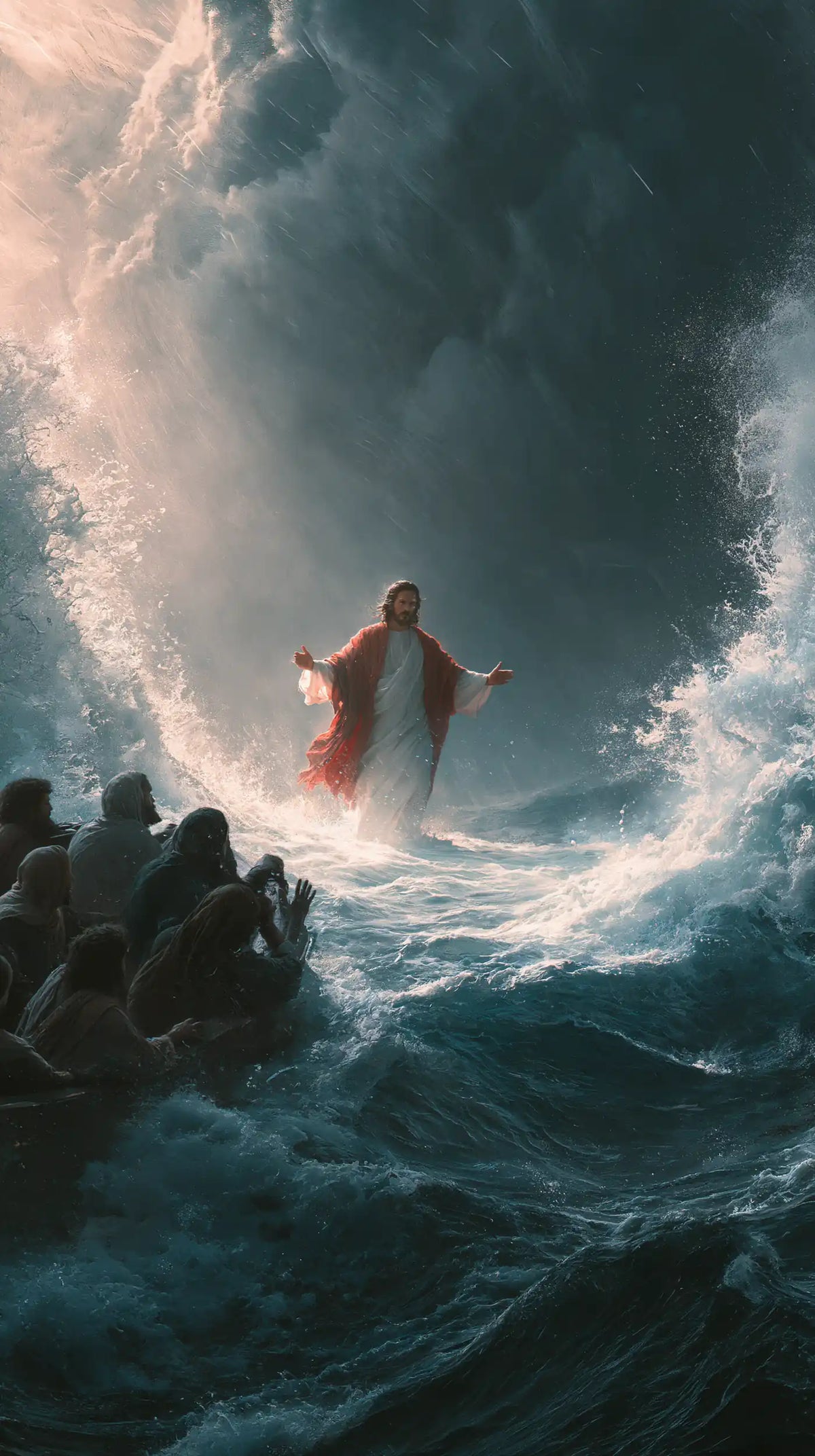 Jesus Walking on Water — Red within the Parting Waters