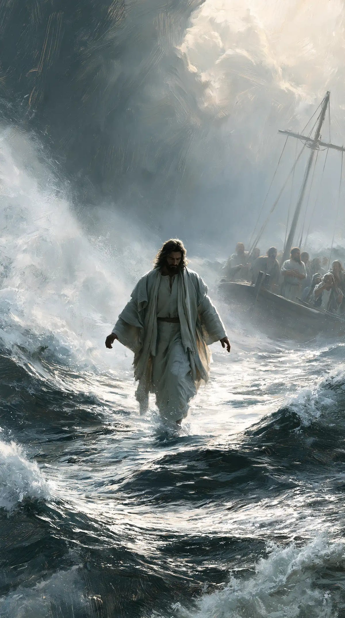 Jesus Walking on Water — The White Passage beneath the Grey Sail