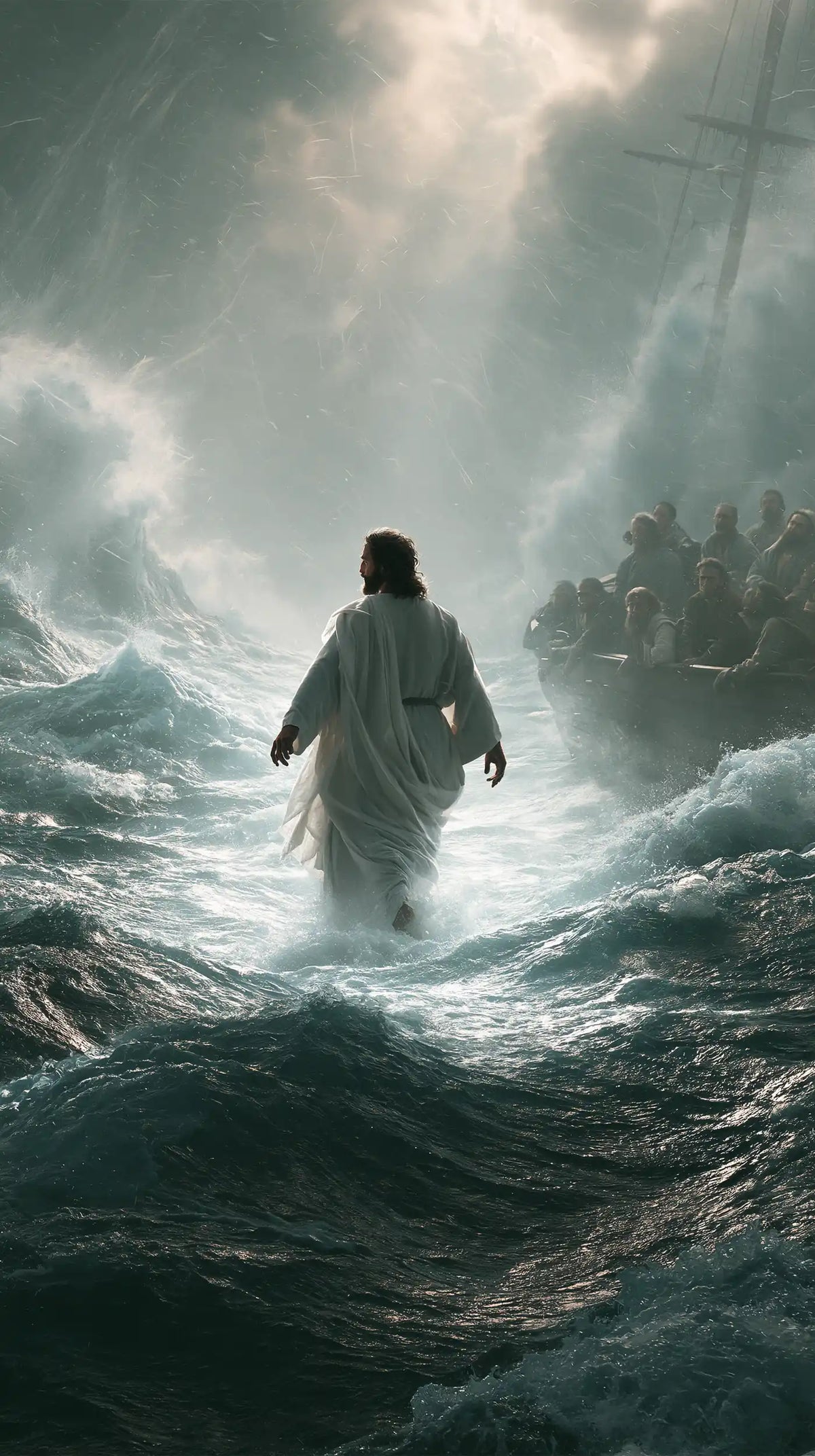 Jesus Walking on Water — Calm amid the Grey Swell