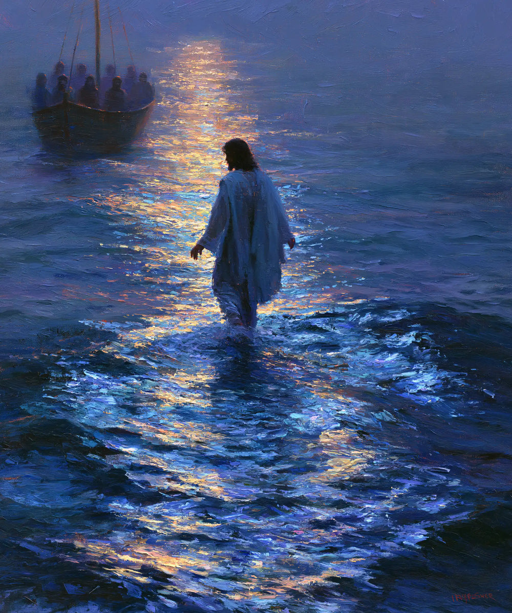 Jesus walking on water in Impressionist style, portrait Christian artwork no. 30