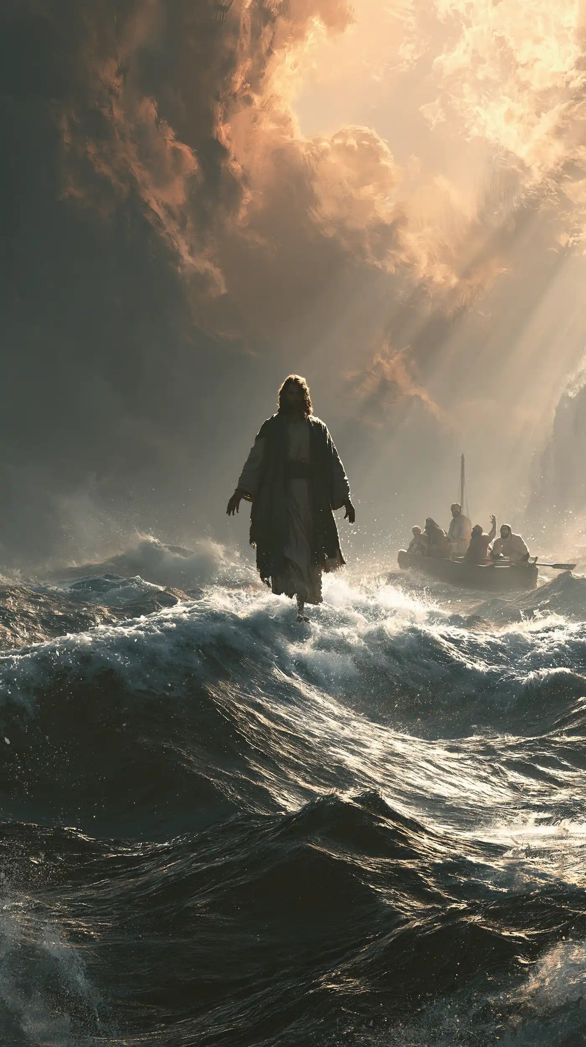 Jesus Walking on Water — The Silhouette beneath the Honey-Coloured Breach