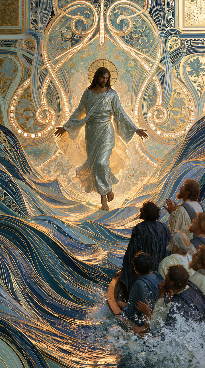 Jesus Walking on Water — Welcome beneath Pearly Interlace
