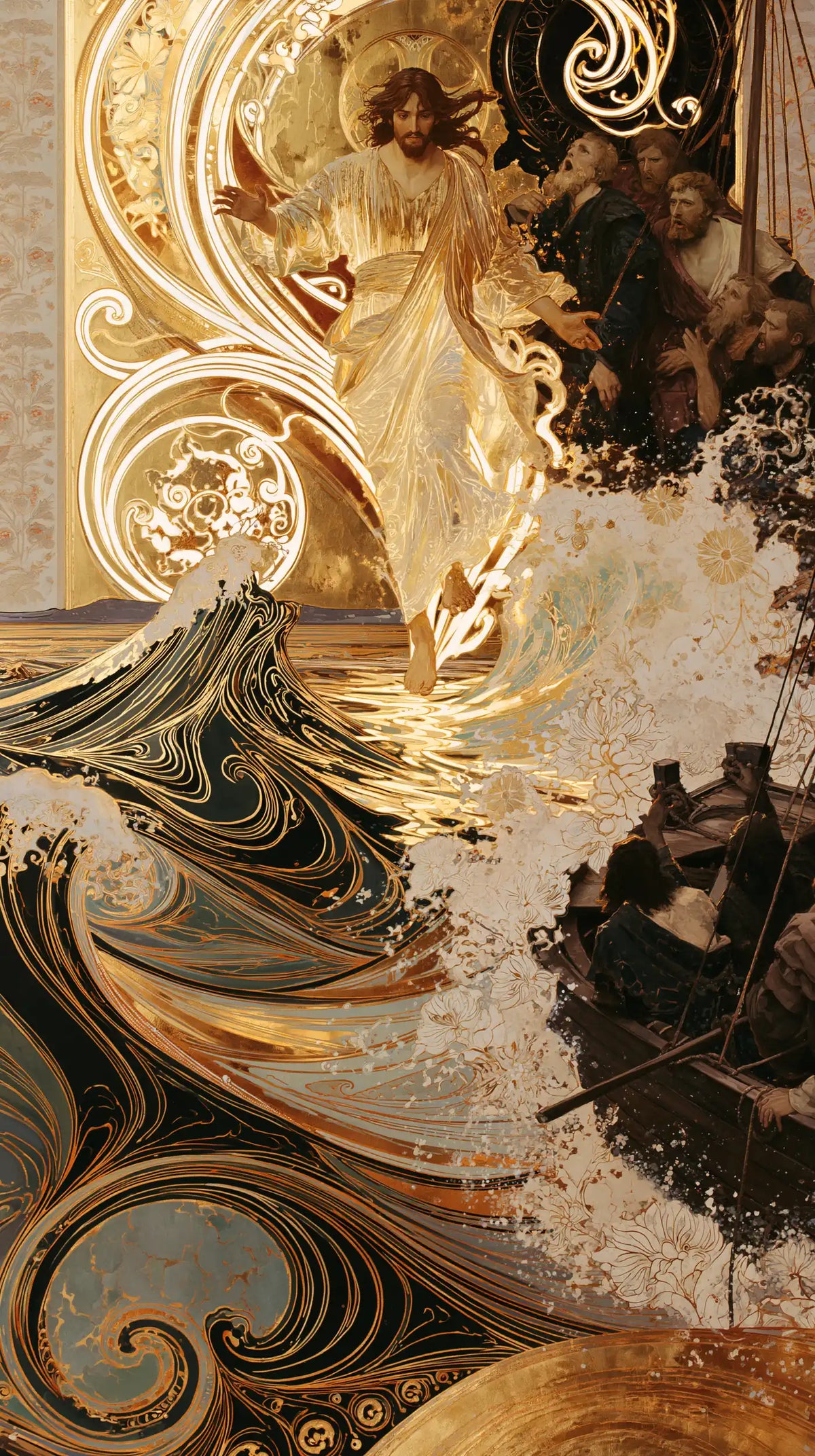 Jesus Walking on Water — The High Radiance above Black Waves