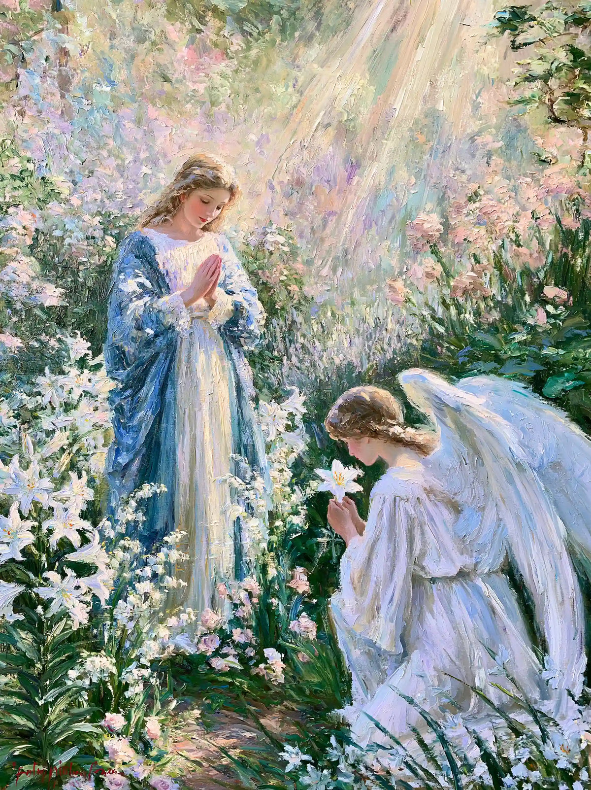 Mary beneath the Blossoming Arch – Impressionist Annunciation · Portrait
