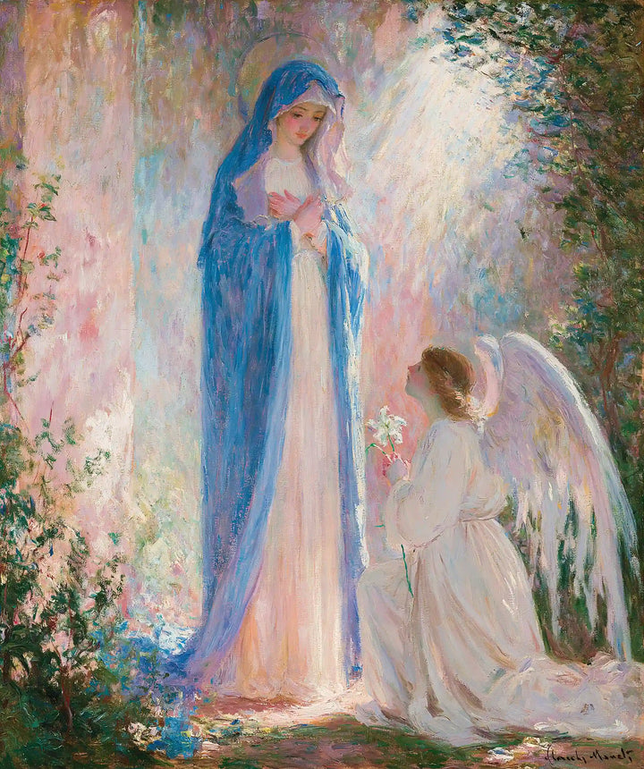 Mary and Gabriel in Pearly Garden Light – Impressionist Art · Portrait