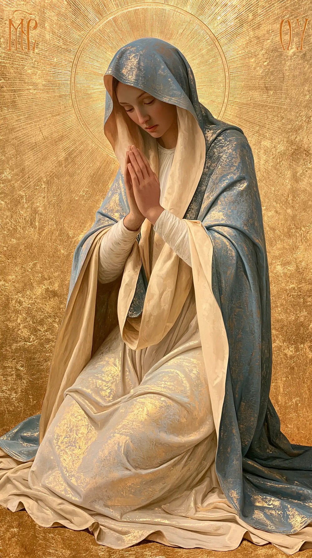 the Virgin Mary in prayer in Contemporary Byzantine style, portrait Christian artwork no. 21