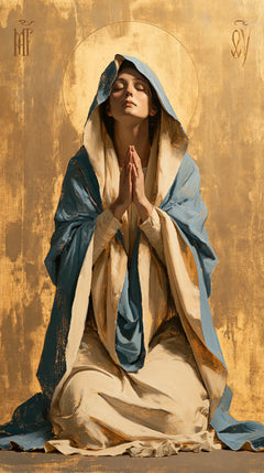 Virgin Mary in Prayer — The Upturned Gaze in Gold