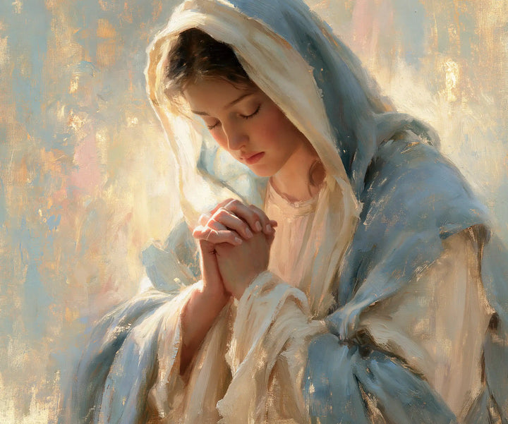Virgin Mary in Prayer — Prayer in Mist Blue
