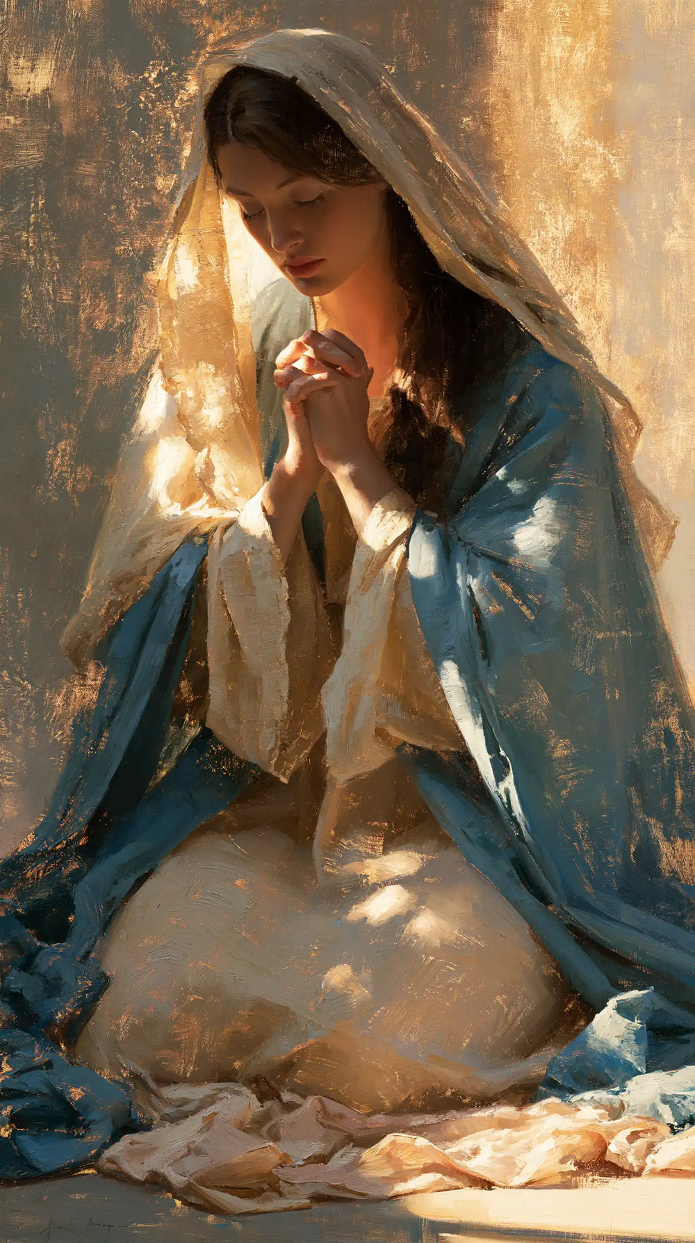 the Virgin Mary in prayer in Impressionist style, portrait Christian artwork no. 3