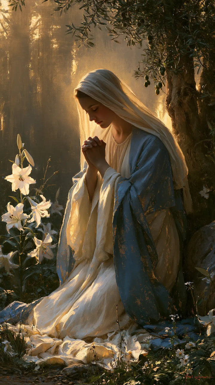 Virgin Mary in Prayer - Mary in a Sacred Garden · Portrait n° 2