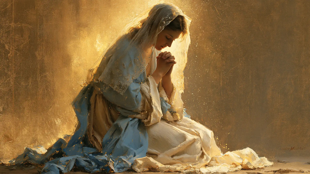 Virgin Mary in Prayer — The Cloak in the Halo’s Warmth