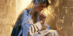 Virgin Mary in Prayer — Periwinkle Blue in Gold