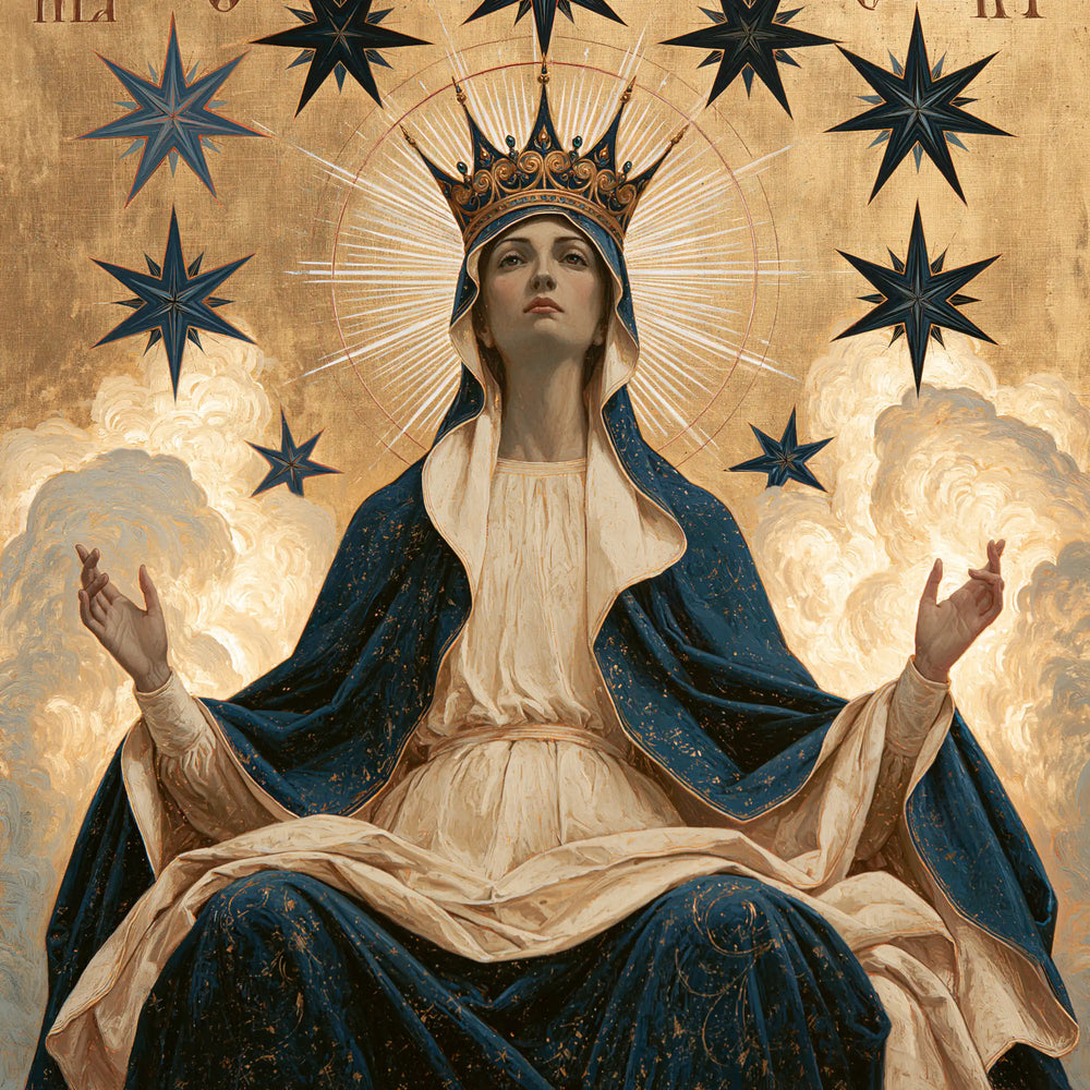 Mary as Queen of Heaven in a contemporary Byzantine icon in Contemporary Byzantine style, square Christian artwork no. 4