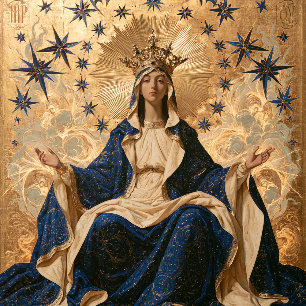 Mary as Queen of Heaven in a contemporary Byzantine icon in Contemporary Byzantine style, square Christian artwork no. 6