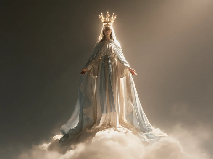 Mary, Queen of Heaven — The Sparkling Crown Above the Pale Train