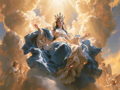 Mary, Queen of Heaven — The Blue Surge Beneath the Raised Hand