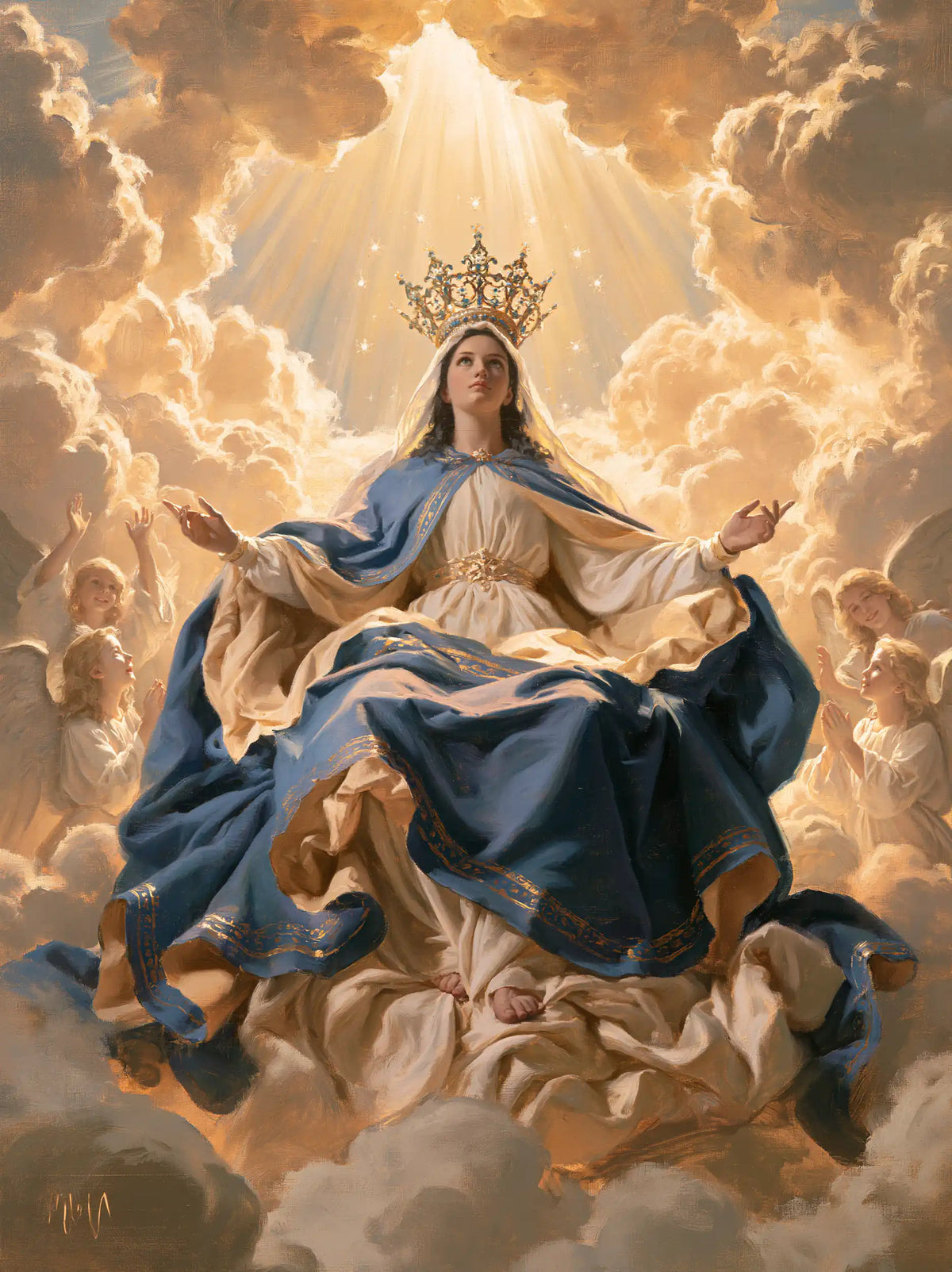 Mary glorified as Queen of Heaven in Heavenly Glory style, portrait Christian artwork no. 34
