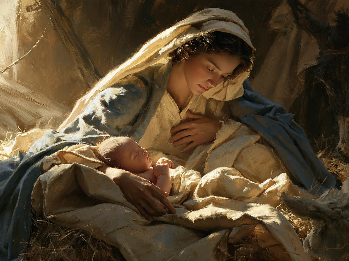 The Nativity — Tenderness Within Cream Drapery